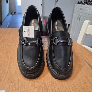 Wanted SZ 7 Ladies Bittersweet Black PU Memory Foam LoafersChunky Lug Sole